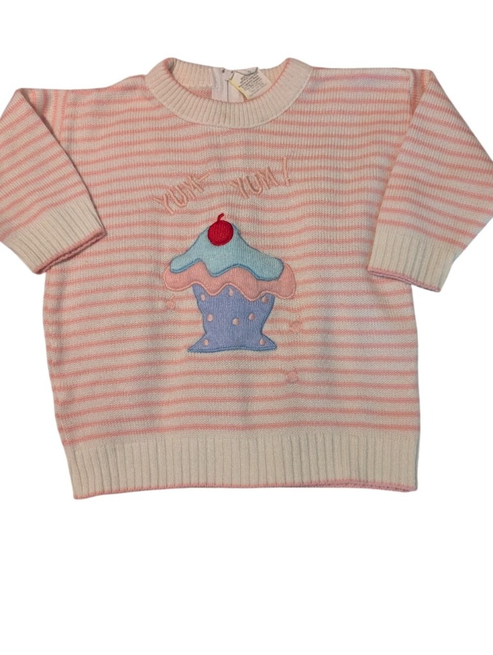 80s 90s Vintage Infant Girls Embroidered Ice Cream Birthday Knit Sweater 12 Mont